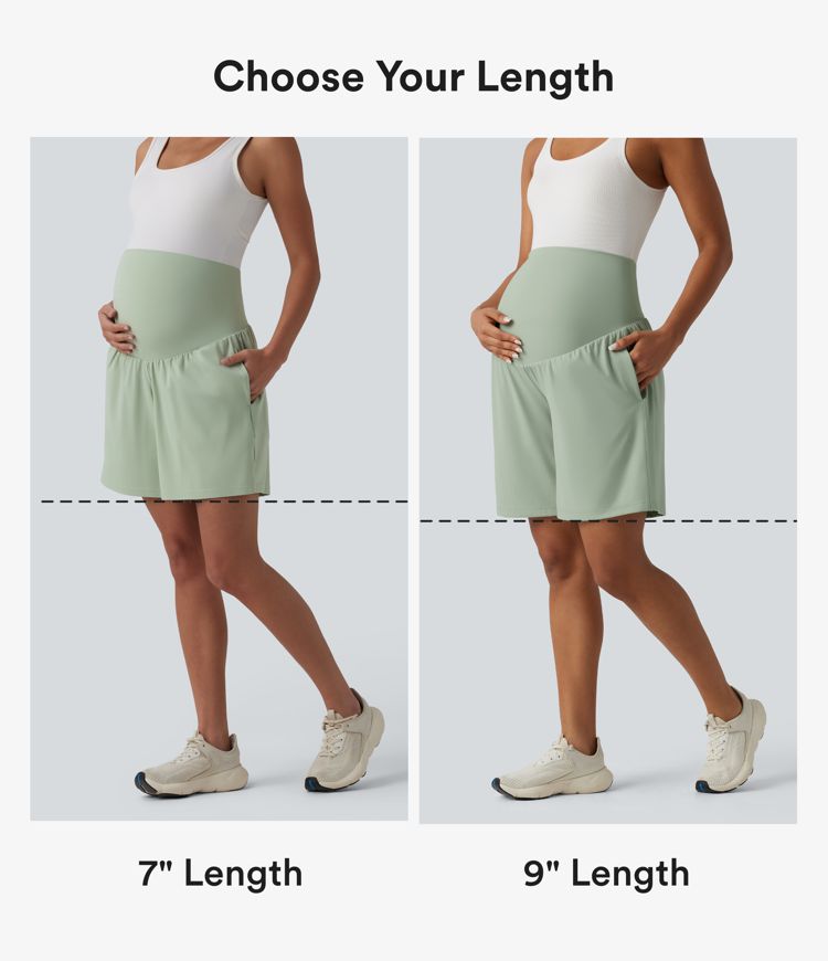 Softlyzero™ Airy Super High Waisted 2-in-1 Cool Touch Yoga Maternity Shorts 9'' with Pockets Softlyzero™ Airy Super High Waisted 2-in-1 Cool Touch Yoga Maternity Shorts 9'' with Pockets