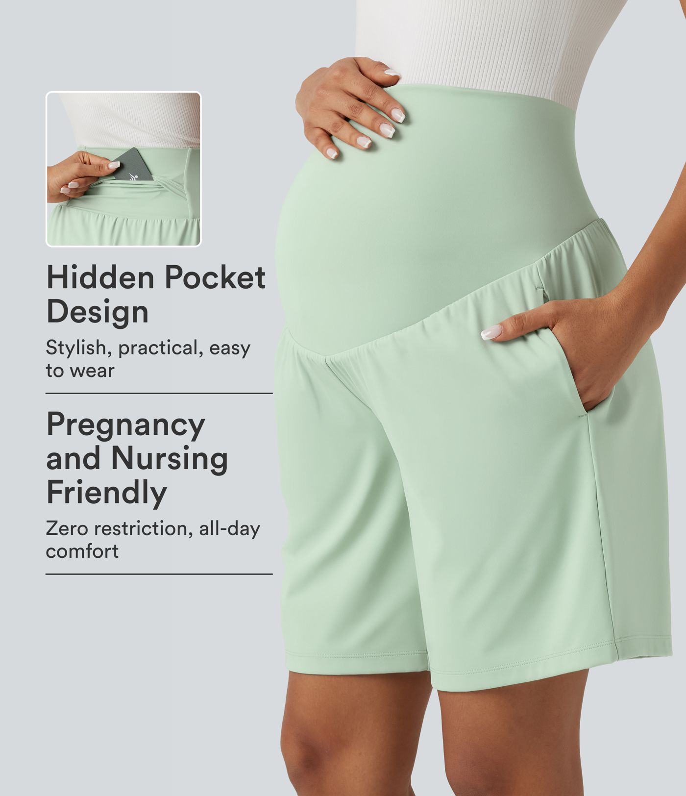 Softlyzero™ Airy Super High Waisted 2-in-1 Cool Touch Yoga Maternity Shorts 9'' with Pockets Softlyzero™ Airy Super High Waisted 2-in-1 Cool Touch Yoga Maternity Shorts 9'' with Pockets