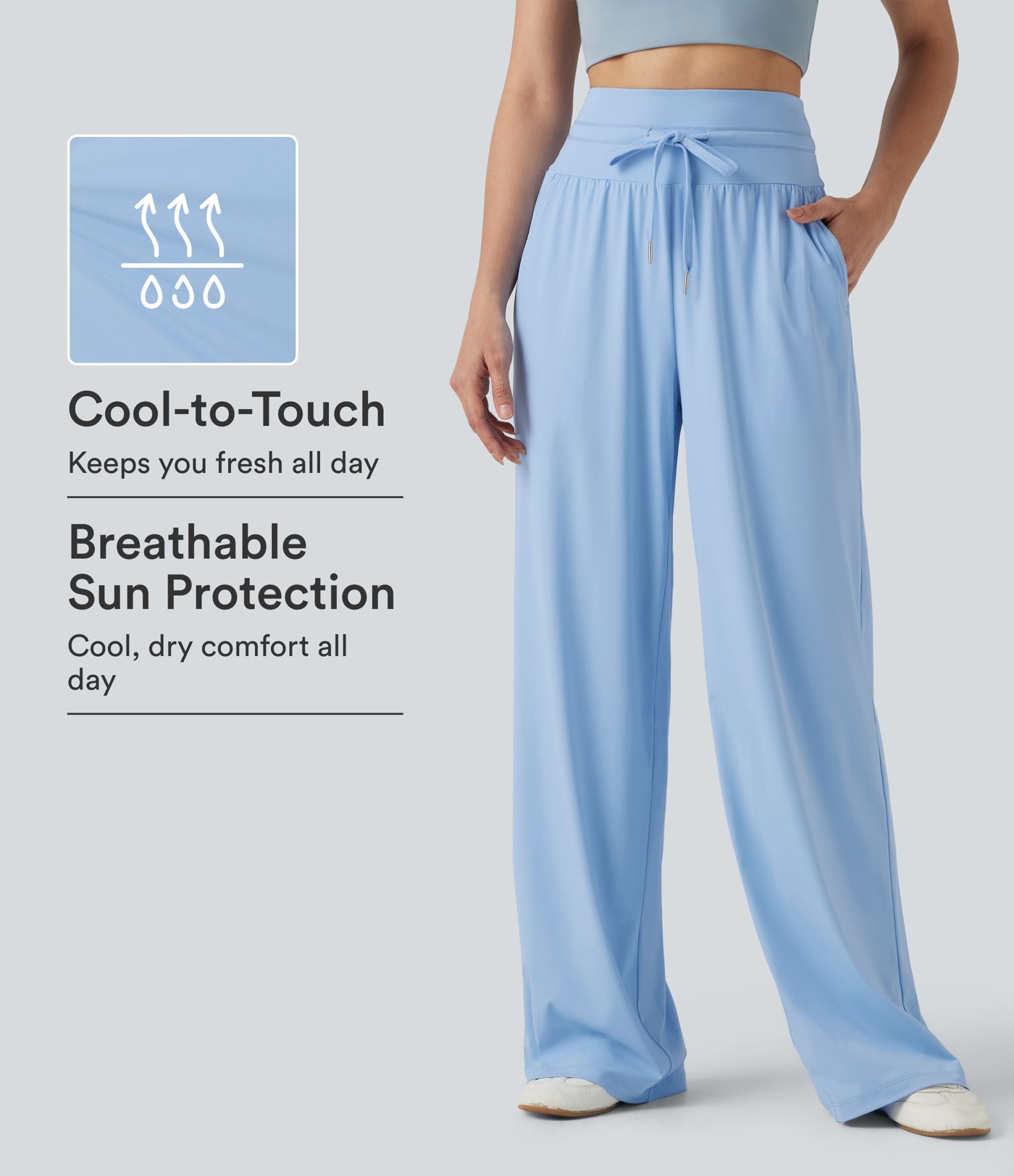 Lässige Hose mit hohem Bund, Seitentaschen, Kordelzug, Cool-Touch und weitem Bein - UPF50+ Lässige Hose mit hohem Bund, Seitentaschen, Kordelzug, Cool-Touch und weitem Bein - UPF50+