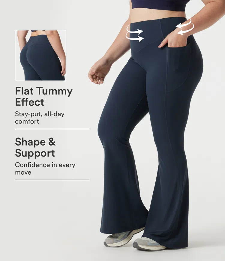 Halara UltraSculpt™ Plus Size High Waisted Scrunch Butt Lifting Tummy Control Shaping Yoga Flare Leggings with Pockets
