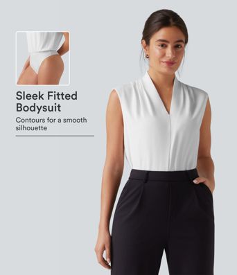 V Neck Sleeveless Work Bodysuit