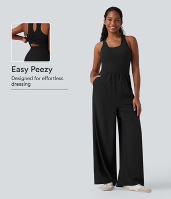 Breezeful™ Ärmelloser Ausgeschnittener Schnelltrocknender Lässiger Jumpsuit mit Taschen-Leicht Gemacht