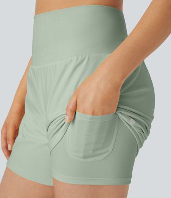 SoftlyZero™ Airy Super High Waisted 2-in-1  Cool Touch Yoga Shorts 5'' with Pockets-Longer Length