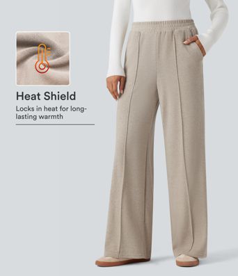 High Waisted Thermal Casual Straight Leg Pants with Pockets