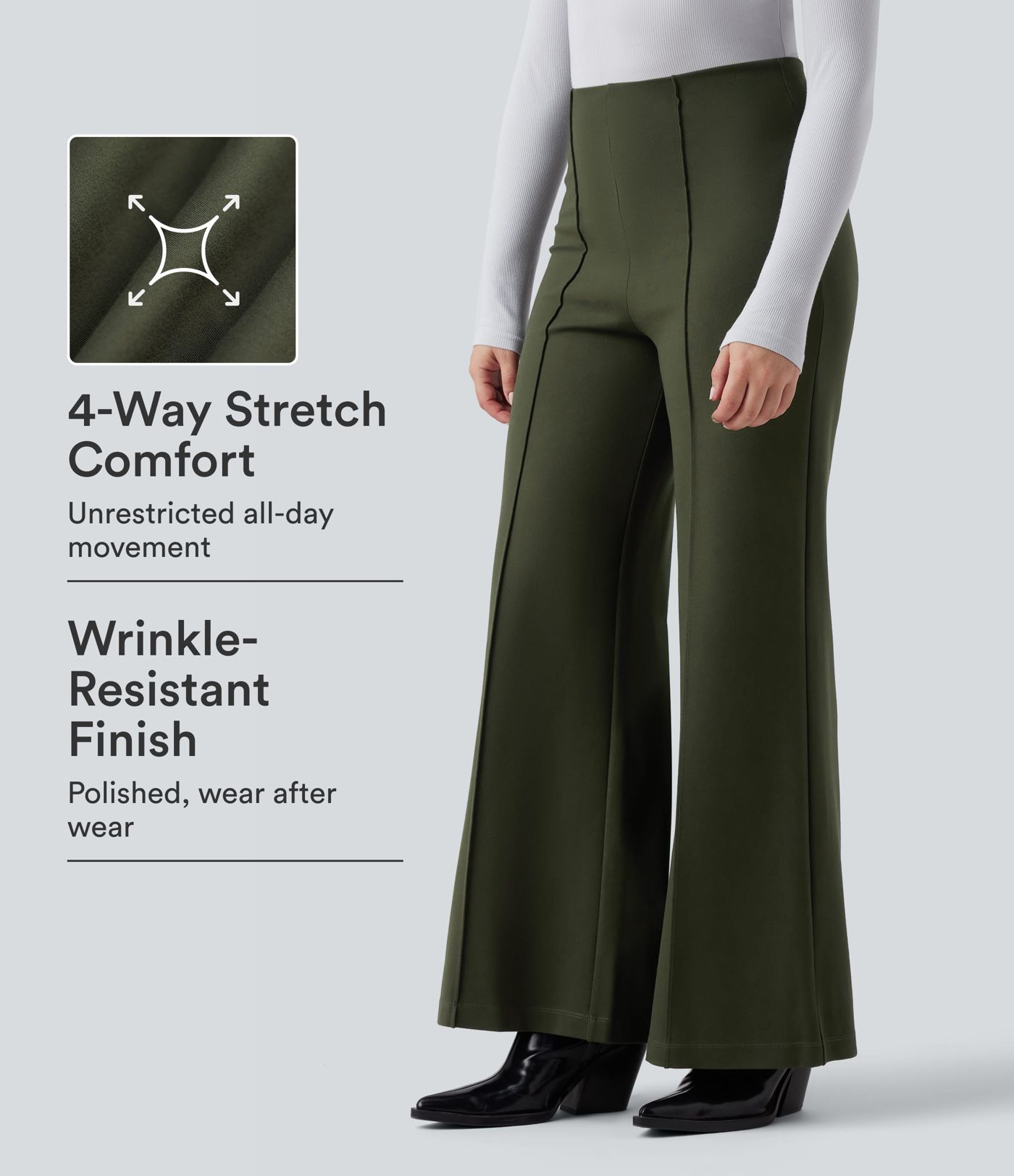 Pantalones de trabajo en Ponte Roma, de cintura alta, holgados y acampanados, resistentes al desgaste Pantalones de trabajo en Ponte Roma, de cintura alta, holgados y acampanados, resistentes al desgaste