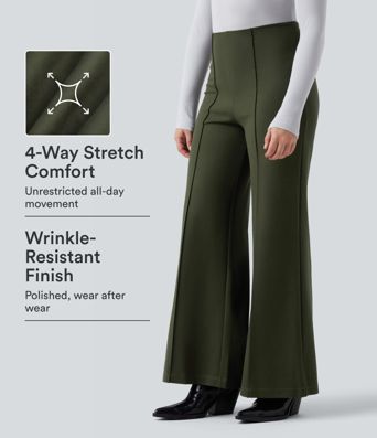 Pantalones de trabajo en Ponte Roma, de cintura alta, holgados y acampanados, resistentes al desgaste Pantalones de trabajo en Ponte Roma, de cintura alta, holgados y acampanados, resistentes al desgaste