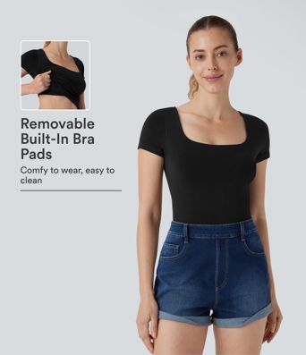 Nahtloser Fließ U-Ausschnitt 2-in-1 Skinny Lounge Top