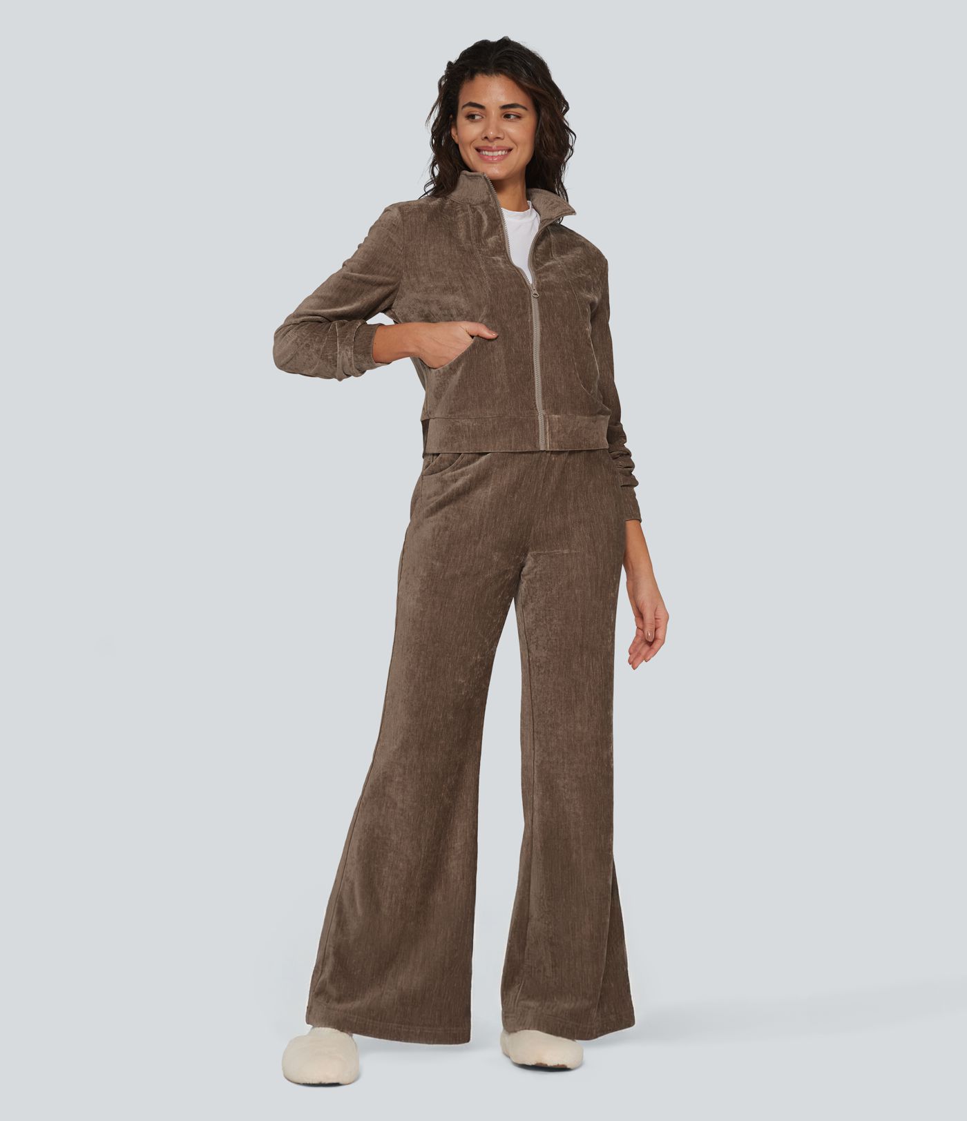 Long Sleeve Velvet Lounge Jacket with Pockets