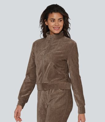 Long Sleeve Velvet Lounge Jacket with Pockets