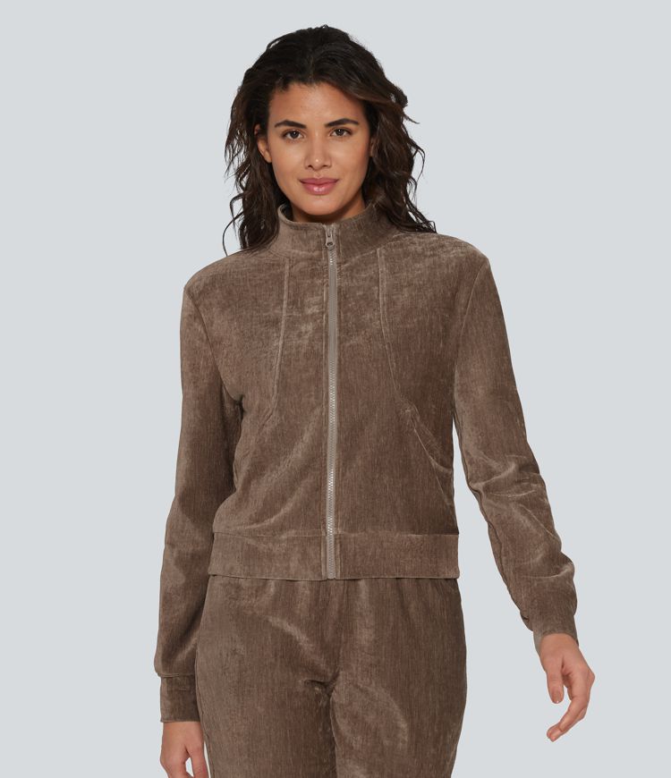 Long Sleeve Velvet Lounge Jacket with Pockets