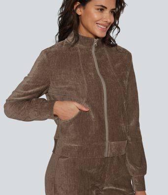 Long Sleeve Velvet Lounge Jacket with Pockets