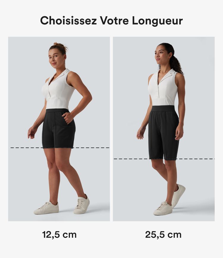 Short de golf séchage rapide taille haute avec poches 25 cm - Golf Tee - UPF40+