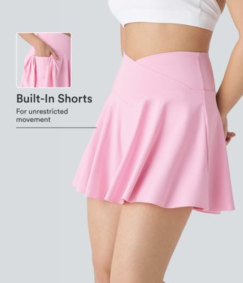 SoftlyZero™ Airy Comfy High Waisted Crossover 2-in-1 Pocket Flare InstantCool Tennis Skirt-Longer Length-UPF50+ SoftlyZero™ Airy Comfy High Waisted Crossover 2-in-1 Pocket Flare InstantCool Tennis Skirt-Longer Length-UPF50+