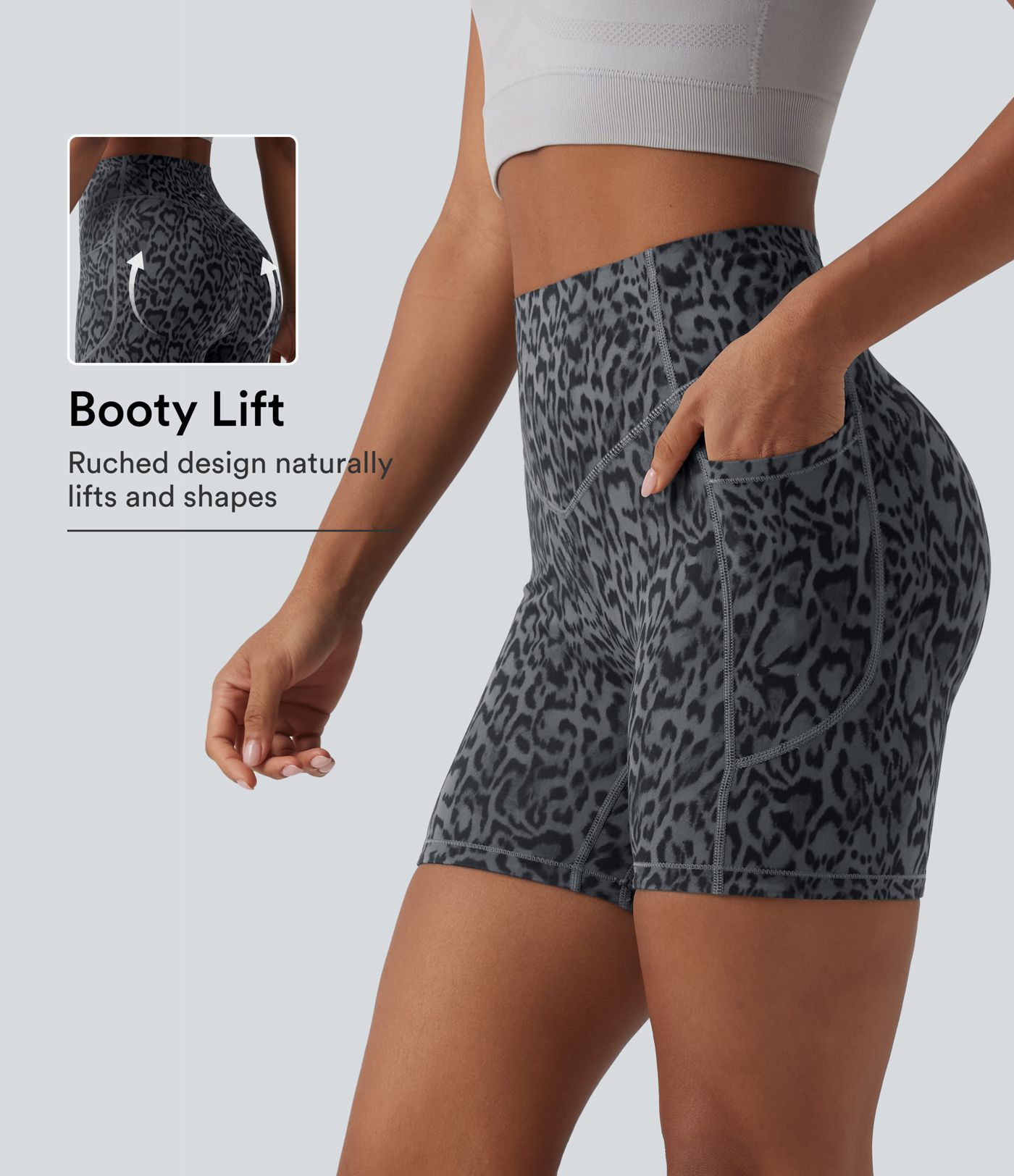 Halara UltraSculpt™ Leopard Print High Waisted Scrunch Butt Lifting Tummy Control Training Biker Shorts 5'' with Pockets Halara UltraSculpt™ Leopard Print High Waisted Scrunch Butt Lifting Tummy Control Training Biker Shorts 5'' with Pockets