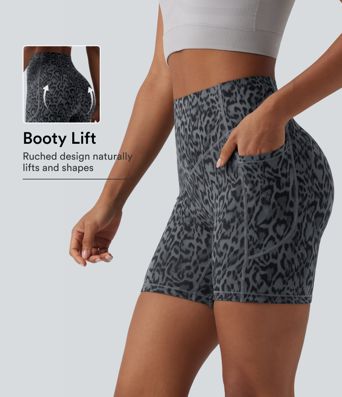 Halara UltraSculpt™ Leopard Print High Waisted Scrunch Butt Lifting Tummy Control Training Biker Shorts 5'' with Pockets Halara UltraSculpt™ Leopard Print High Waisted Scrunch Butt Lifting Tummy Control Training Biker Shorts 5'' with Pockets