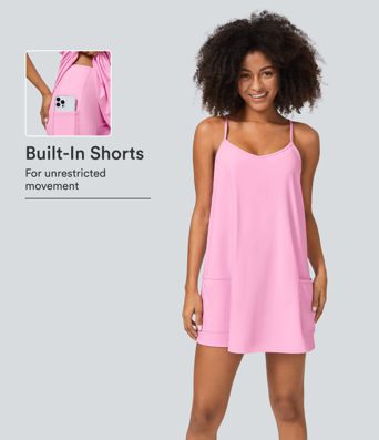 Racerback Built-in Bra Pocket 2-Piece Mini Slip Active Dress