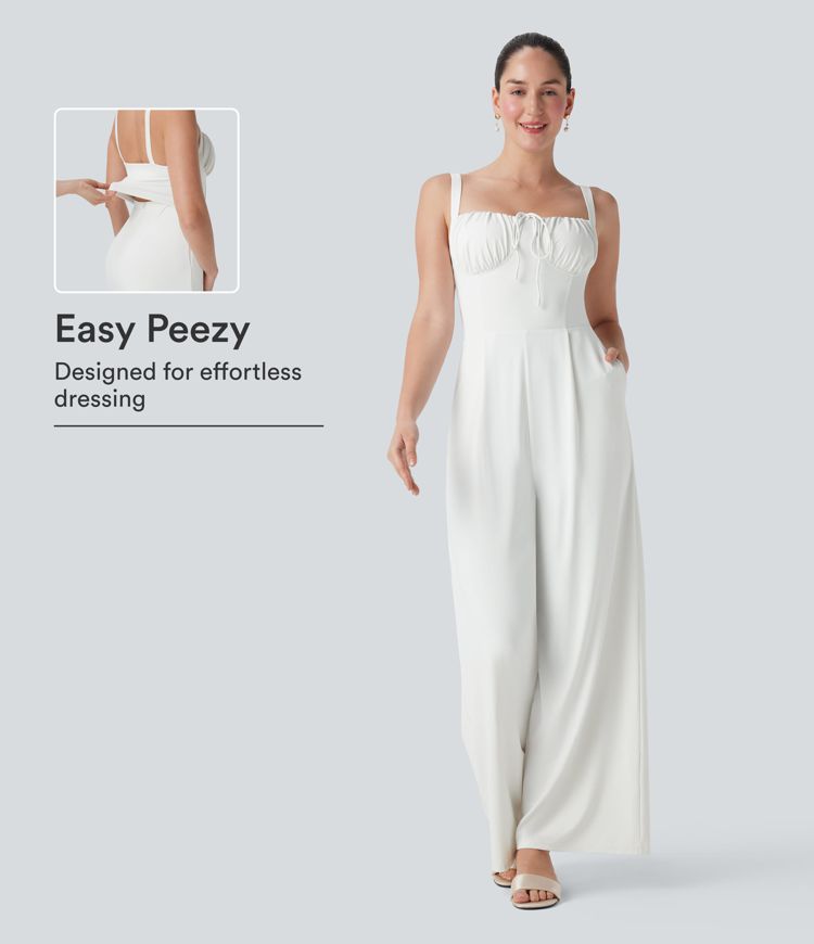 Square Neck Drawstring Jumpsuit with Pockets-Easy Peezy Edition Square Neck Drawstring Jumpsuit with Pockets-Easy Peezy Edition