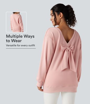 Bow Back Long Sleeve Oversized Casual Cotton Sweatshirt-Front and Back Wearable