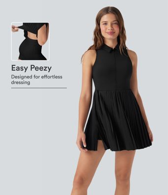 Breezeful™ robe active mini (2-en-1), sans manches, avec demi-fermeture éclair, ourlet plissé, à séchage rapide, style tennis, avec poches — simple et pratique