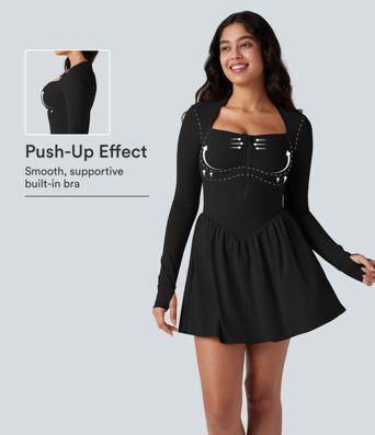Halara UltraSculpt™ Push-Up Long Sleeve Thumb Hole 2-in-1 Mini Tennis Active Dress with Pocket