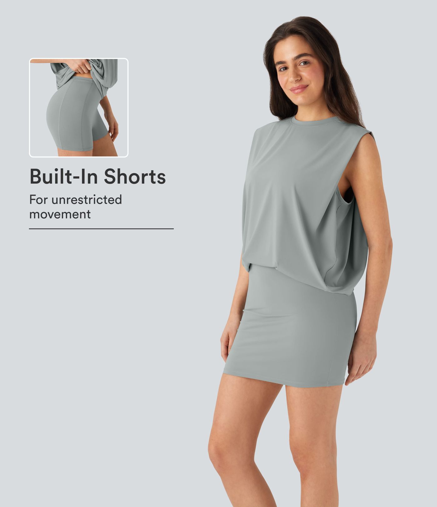 Round Neck Sleeveless Stacked 2 Piece Bodycon Mini InstantCool Casual Dress-UPF50+