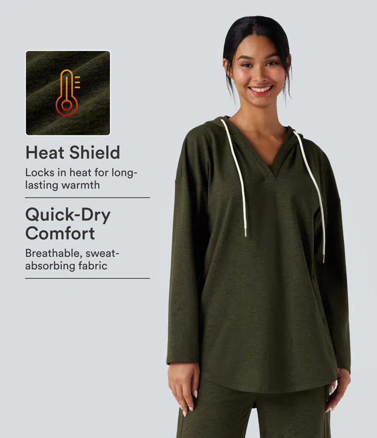 Shadow Moss Hooded Curved Hem Oversized Quick Dry Casual Heathered Sweatshirt-UPF40+ / 1