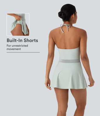 Maillot de bain mini halter en résille contrastée 2-en-1