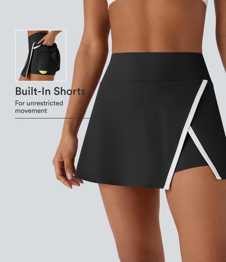 High Waisted 2-in-1 Color Block Mini Tennis Skirt with Pocket High Waisted 2-in-1 Color Block Mini Tennis Skirt with Pocket
