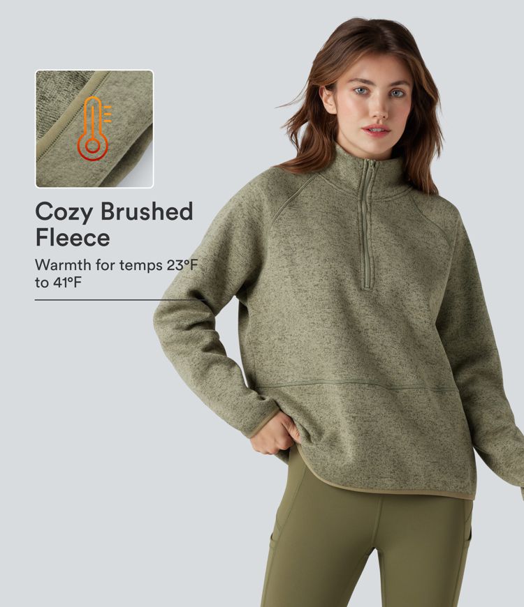 Gemêleerde fleece-sweatshirt voor wandelen met opstaande kraag en halve rits Gemêleerde fleece-sweatshirt voor wandelen met opstaande kraag en halve rits