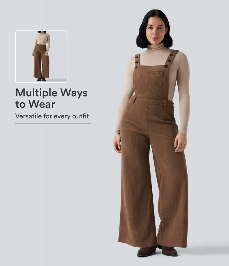 Cacao Nibs Adjustable Straps Corduroy Casual Detachable Overalls with Pocket / 1