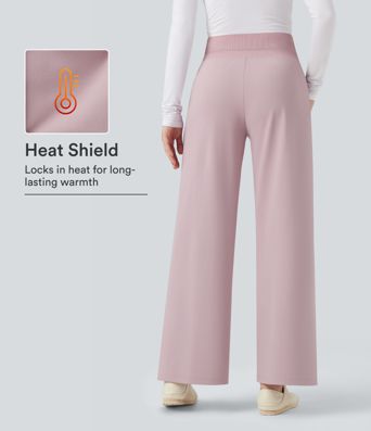 High Waisted Straight Leg Fleece Casual Pants with Pockets