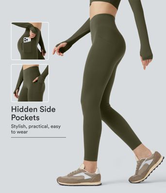 Wear-Resistant High Waisted 7/8 Hiking Leggings with Pockets