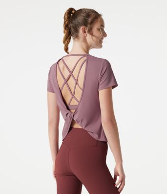 Round Neck Built-in Bra Short Sleeve Cool Touch Quick Dry Yoga Sports Top-UPF50+ Round Neck Built-in Bra Short Sleeve Cool Touch Quick Dry Yoga Sports Top-UPF50+