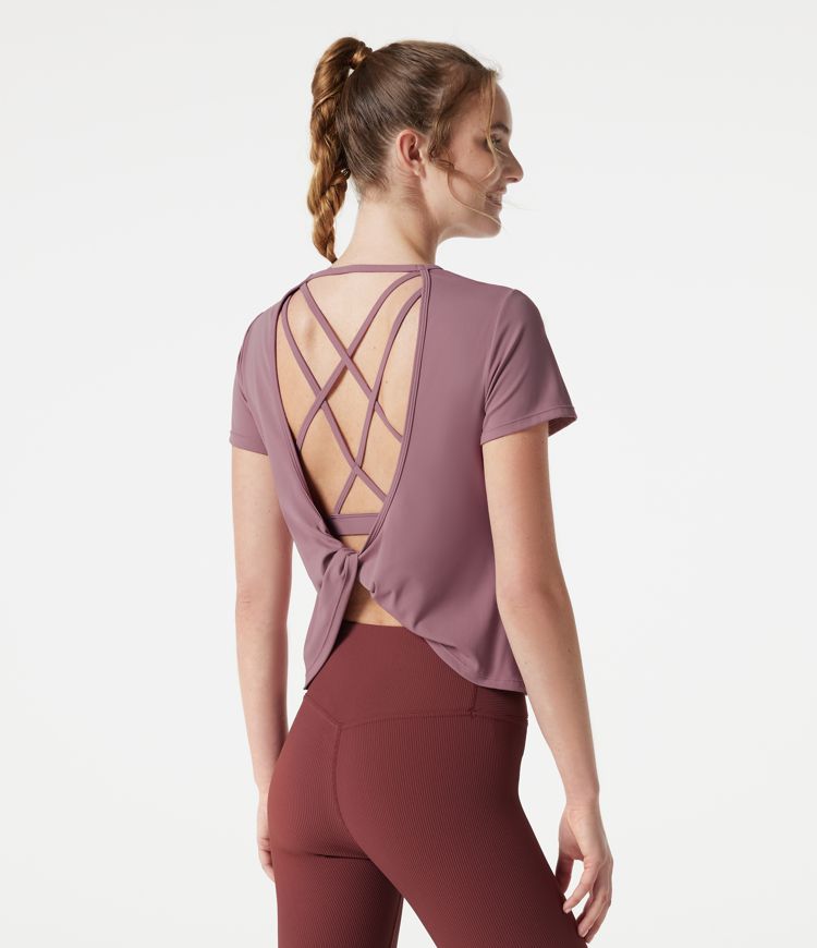 Round Neck Built-in Bra Short Sleeve Cool Touch Quick Dry Yoga Sports Top-UPF50+ Round Neck Built-in Bra Short Sleeve Cool Touch Quick Dry Yoga Sports Top-UPF50+