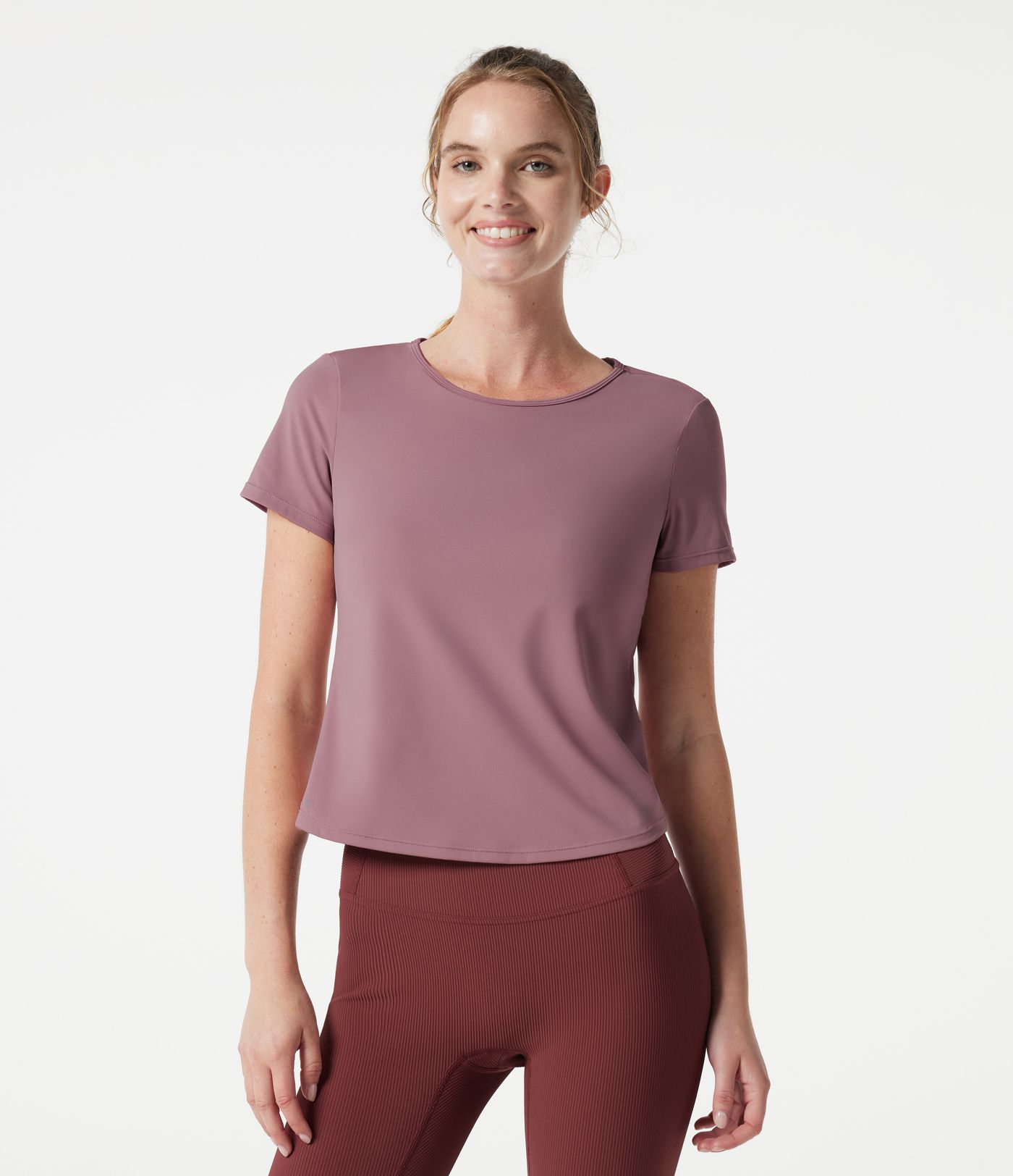 Round Neck Built-in Bra Short Sleeve Cool Touch Quick Dry Yoga Sports Top-UPF50+ Round Neck Built-in Bra Short Sleeve Cool Touch Quick Dry Yoga Sports Top-UPF50+