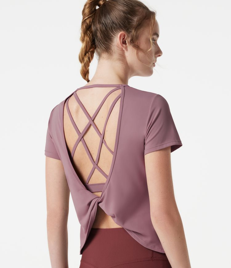 Round Neck Built-in Bra Short Sleeve Cool Touch Quick Dry Yoga Sports Top-UPF50+ Round Neck Built-in Bra Short Sleeve Cool Touch Quick Dry Yoga Sports Top-UPF50+