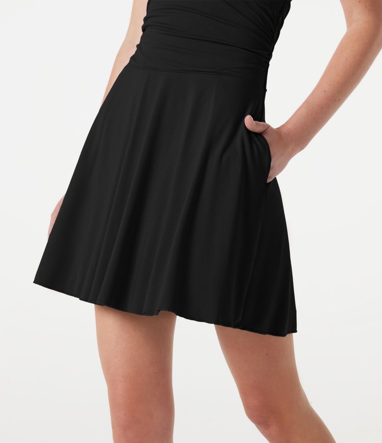 Deep V Neck Halter Built-in Bra Ruched Mini Casual Dress with Pockets Deep V Neck Halter Built-in Bra Ruched Mini Casual Dress with Pockets