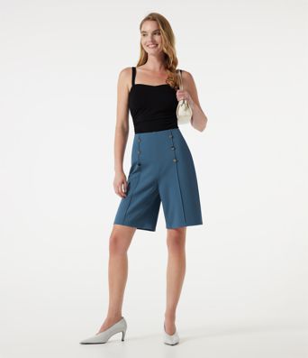 Shorts de trabajo holgados de talle alto con botones decorativos y bolsillos