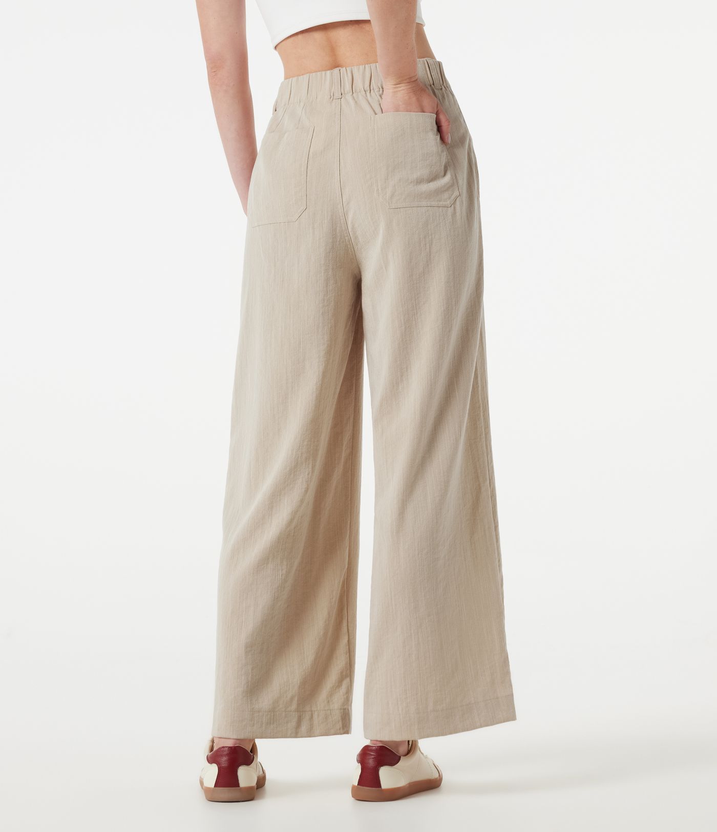 Freizeithose mit hohem Bund, weitem Bein, Leinenoptik und Taschen Freizeithose mit hohem Bund, weitem Bein, Leinenoptik und Taschen