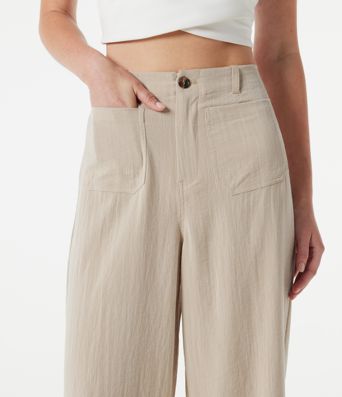 Freizeithose mit hohem Bund, weitem Bein, Leinenoptik und Taschen Freizeithose mit hohem Bund, weitem Bein, Leinenoptik und Taschen