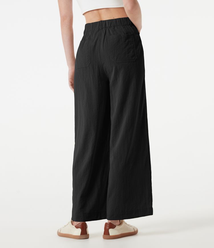 Pantalon large casual taille haute toucher lin avec poches