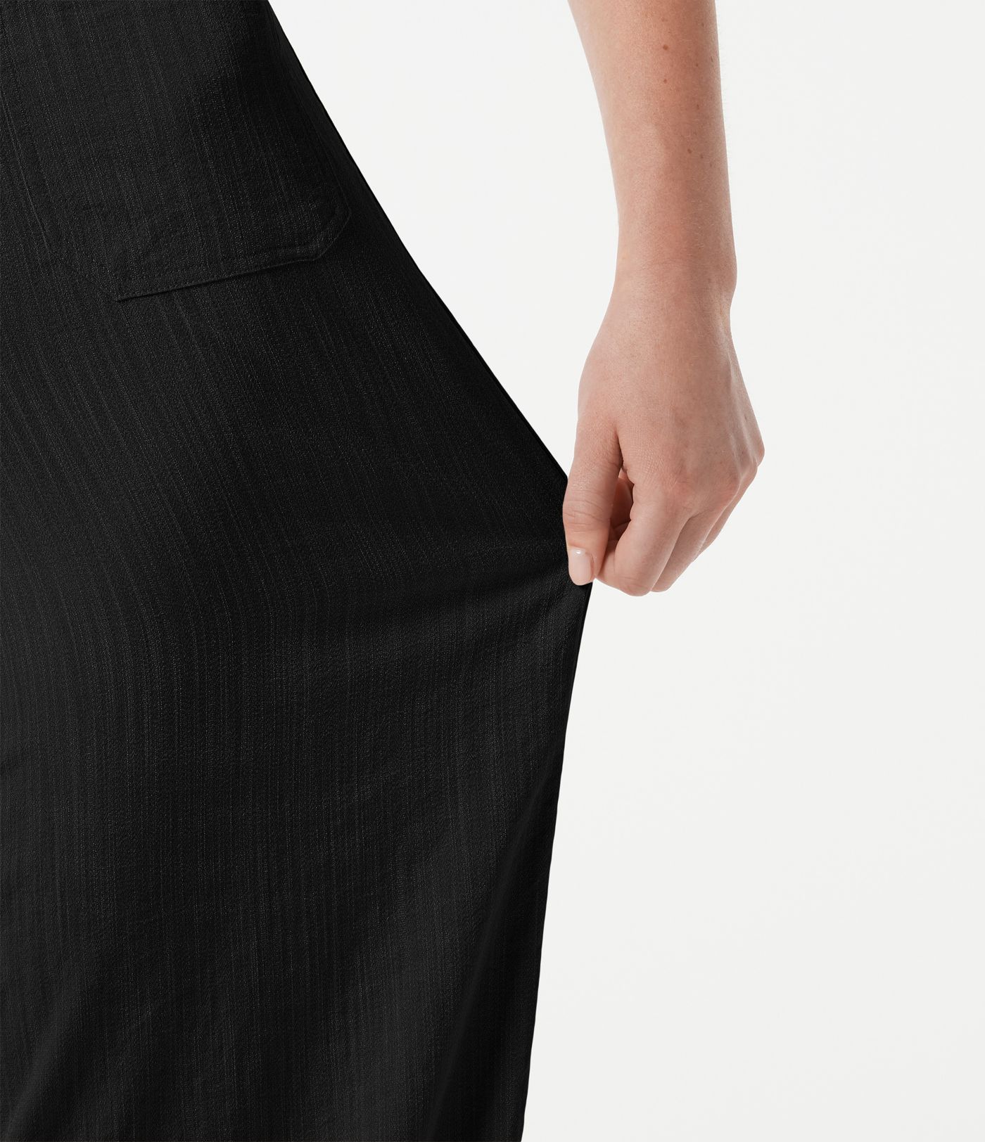Pantalon large casual taille haute toucher lin avec poches