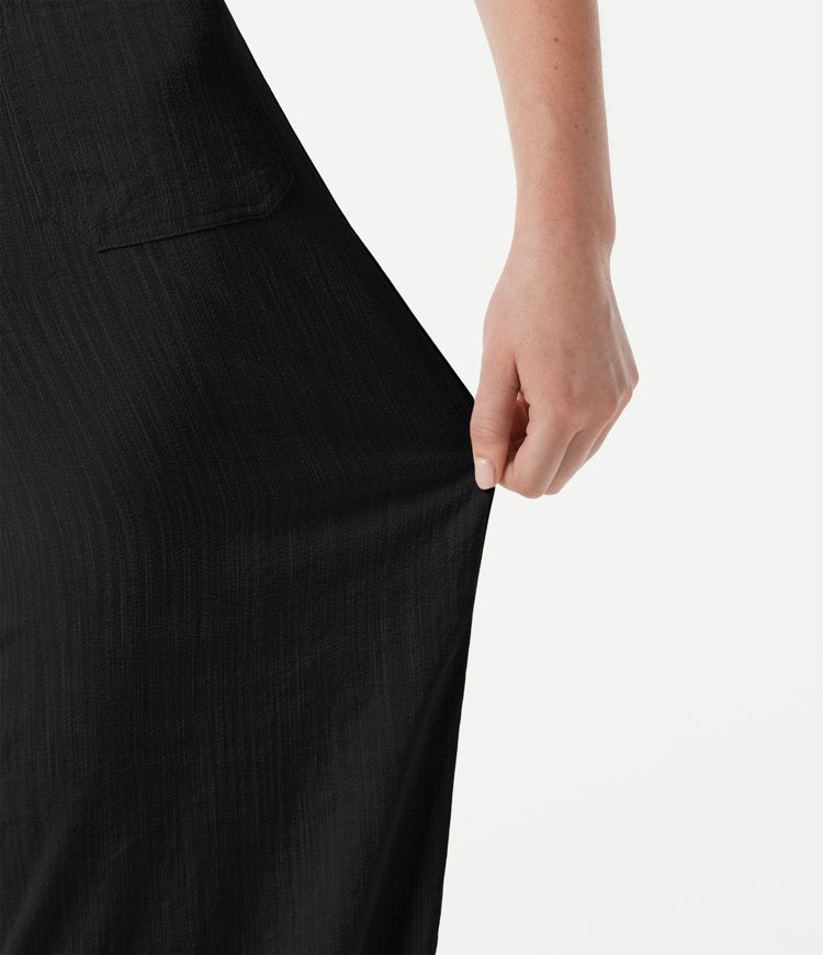 Pantalon large casual taille haute toucher lin avec poches
