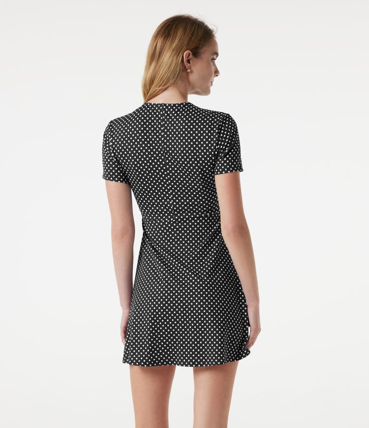 Robe mini décontractée à pois, col en V et manches courtes