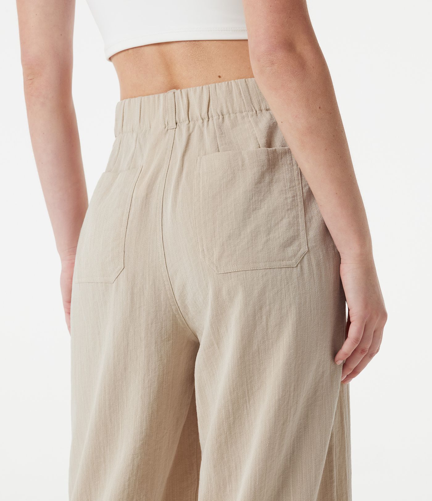 Freizeithose mit hohem Bund, weitem Bein, Leinenoptik und Taschen Freizeithose mit hohem Bund, weitem Bein, Leinenoptik und Taschen