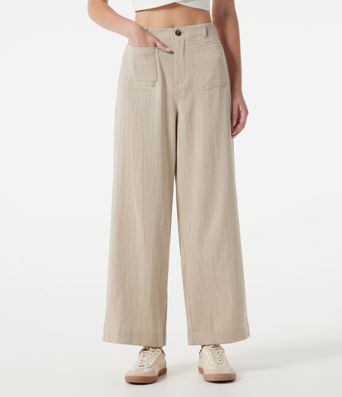 Freizeithose mit hohem Bund, weitem Bein, Leinenoptik und Taschen Freizeithose mit hohem Bund, weitem Bein, Leinenoptik und Taschen