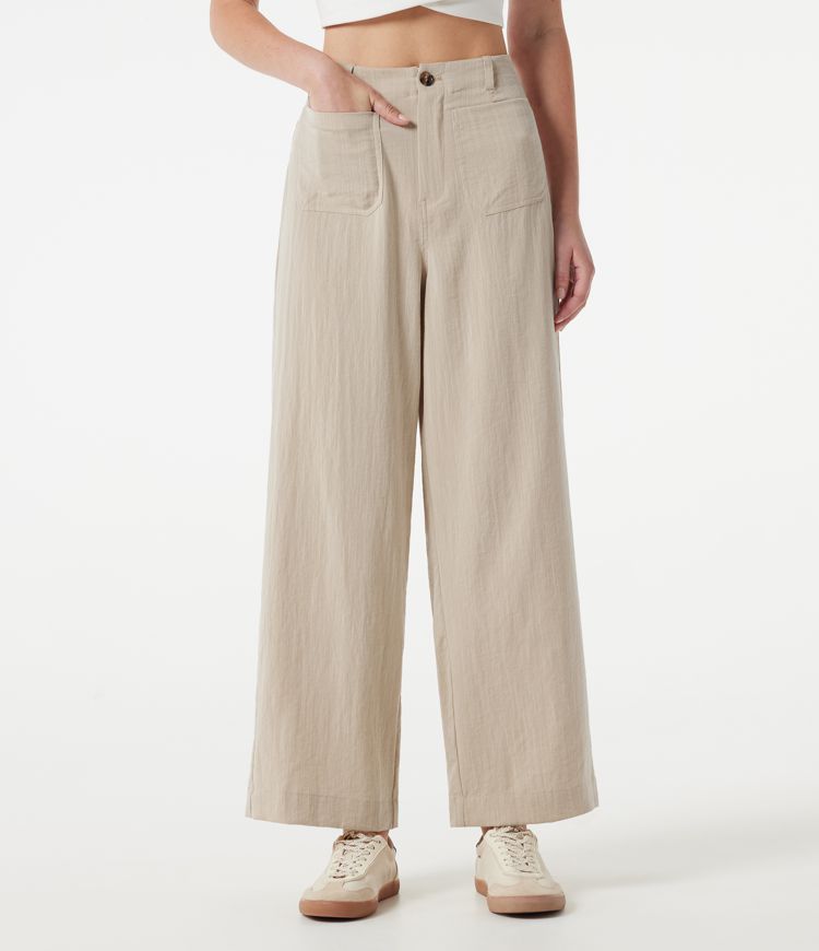 Freizeithose mit hohem Bund, weitem Bein, Leinenoptik und Taschen Freizeithose mit hohem Bund, weitem Bein, Leinenoptik und Taschen