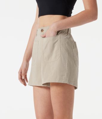 Lässige Shorts in Leinenoptik mit hohem Bund, mit Taschen - 7,62 cm Lässige Shorts in Leinenoptik mit hohem Bund, mit Taschen - 7,62 cm