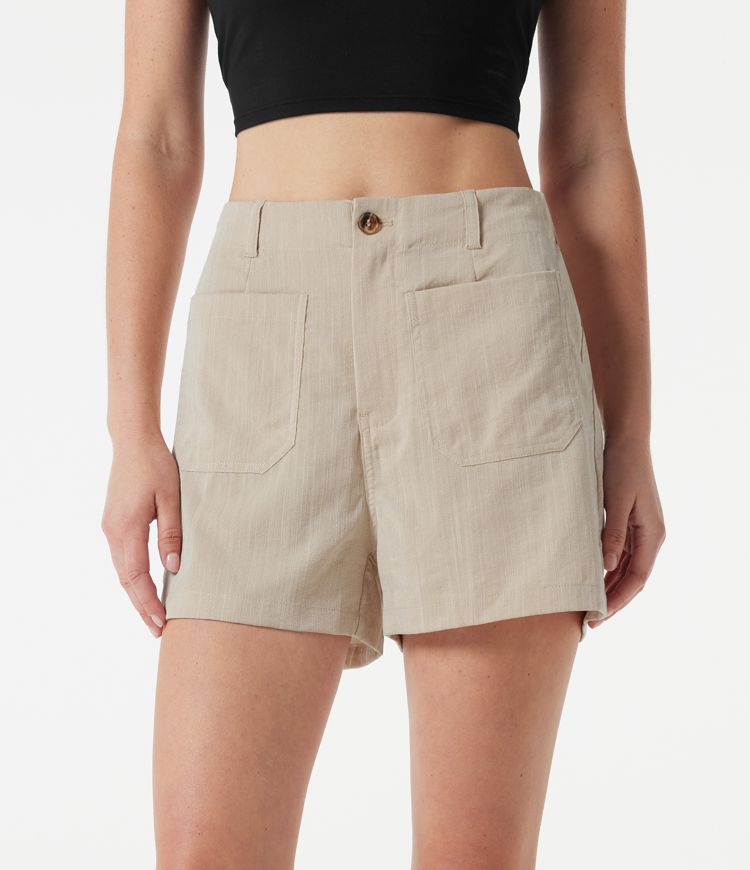 Lässige Shorts in Leinenoptik mit hohem Bund, mit Taschen - 7,62 cm Lässige Shorts in Leinenoptik mit hohem Bund, mit Taschen - 7,62 cm