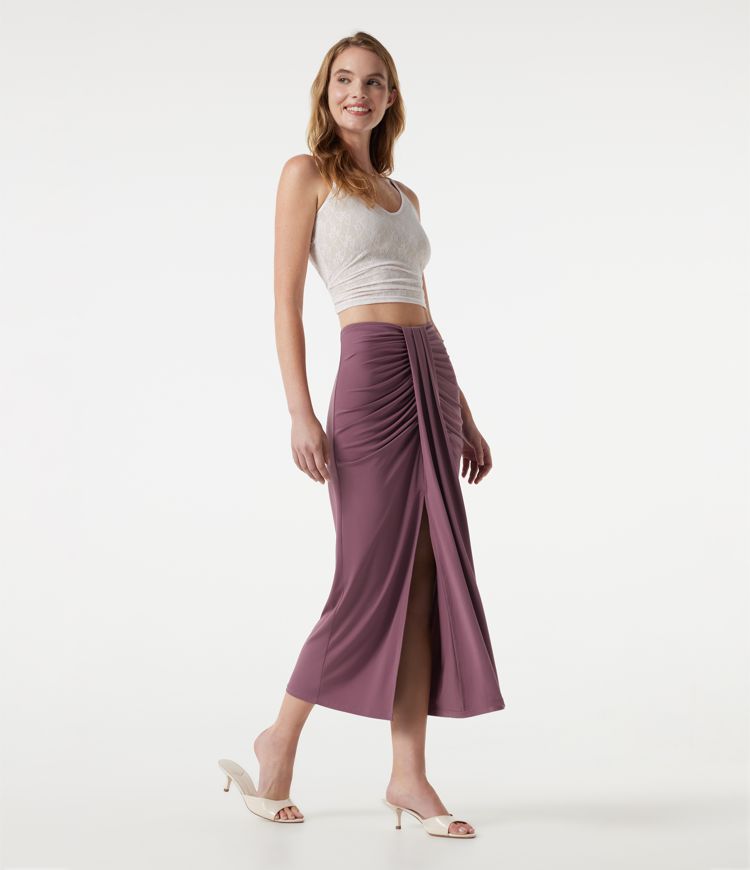 High Waisted Ruched Bodycon Midi Casual Skirt